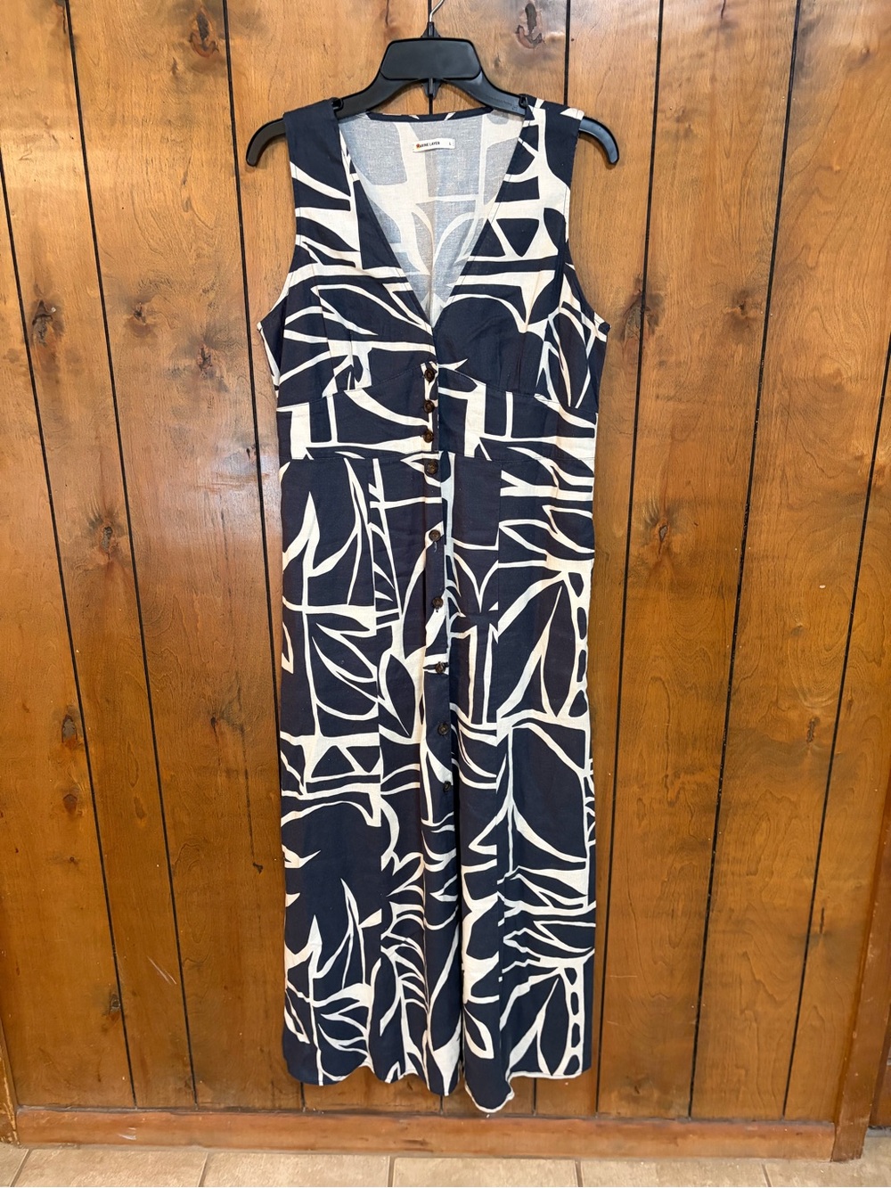 Marine Layer Navy & White Button-Front Maxi Dress